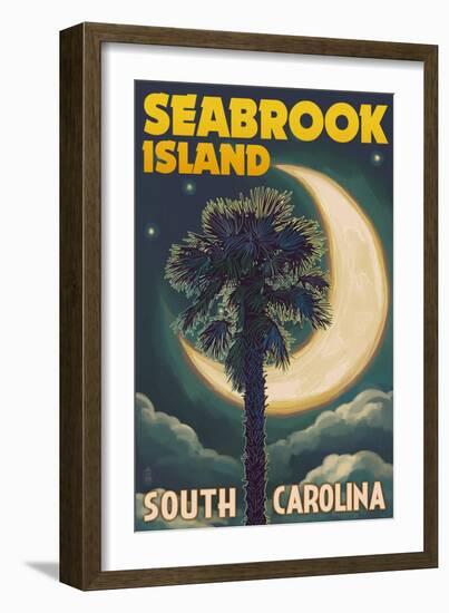 Seabrook Island, South Carolina - Palmetto Moon and Palm-Lantern Press-Framed Art Print