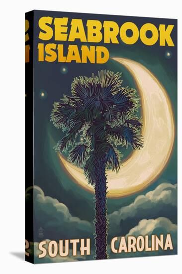 Seabrook Island, South Carolina - Palmetto Moon and Palm-Lantern Press-Stretched Canvas