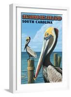 Seabrook Island, South Carolina - Pelicans-Lantern Press-Framed Art Print