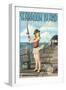 Seabrook Island, South Carolina - Pinup Girl Fishing-Lantern Press-Framed Art Print