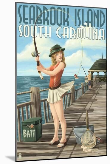 Seabrook Island, South Carolina - Pinup Girl Fishing-Lantern Press-Mounted Art Print