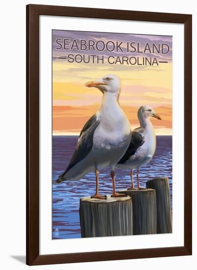 Seabrook Island, South Carolina - Seagulls-Lantern Press-Framed Art Print