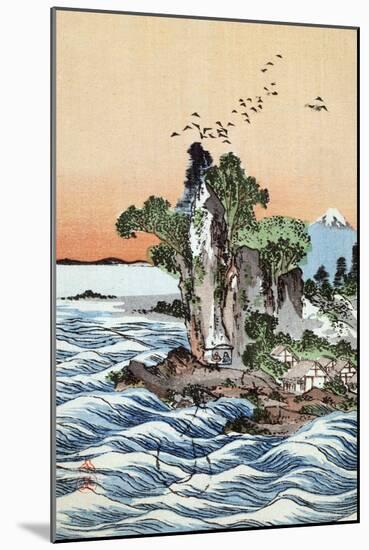 Seacoast Village Shichirigahama with View of Mount Fuji, Japanese Wood-Cut Print-Lantern Press-Mounted Art Print