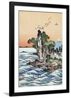 Seacoast Village Shichirigahama with View of Mount Fuji, Japanese Wood-Cut Print-Lantern Press-Framed Art Print