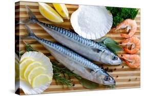 Seafood, Fish - Fresh Mackerel and Shrimps in Cuisine-Gorilla-Stretched Canvas