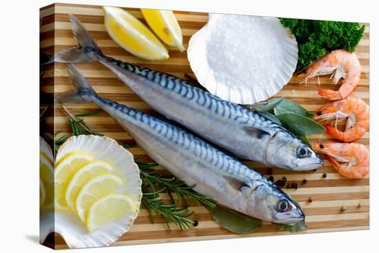 Seafood, Fish - Fresh Mackerel and Shrimps in Cuisine-Gorilla-Stretched Canvas