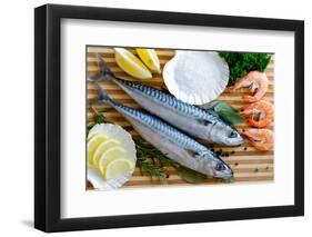 Seafood, Fish - Fresh Mackerel and Shrimps in Cuisine-Gorilla-Framed Premium Photographic Print