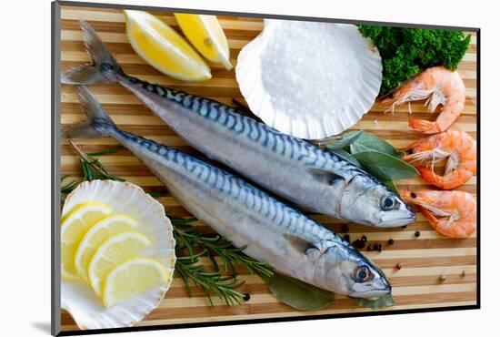 Seafood, Fish - Fresh Mackerel and Shrimps in Cuisine-Gorilla-Mounted Photographic Print