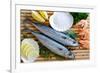 Seafood, Fish - Fresh Mackerel and Shrimps in Cuisine-Gorilla-Framed Photographic Print