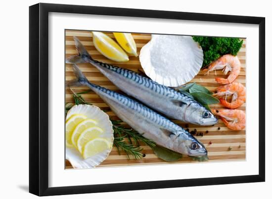 Seafood, Fish - Fresh Mackerel and Shrimps in Cuisine-Gorilla-Framed Photographic Print