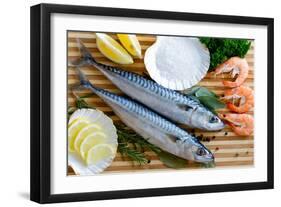 Seafood, Fish - Fresh Mackerel and Shrimps in Cuisine-Gorilla-Framed Photographic Print