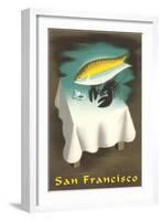 Seafood Floating Above Table, San Francisco-null-Framed Art Print