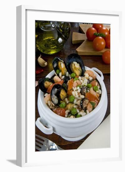 Seafood Rice with Mussels, Shrimps, Tomato, Olives, Peas, Italian Cuisine, Italy-Nico Tondini-Framed Photographic Print