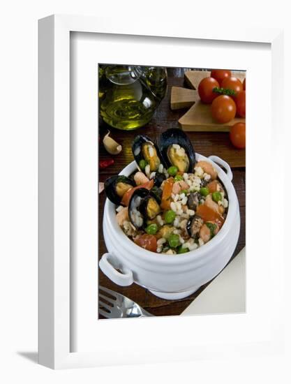 Seafood Rice with Mussels, Shrimps, Tomato, Olives, Peas, Italian Cuisine, Italy-Nico Tondini-Framed Photographic Print