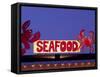 Seafood Sign at Night, Cape Breton, Nova Scotia, Canada-Walter Bibikow-Framed Stretched Canvas