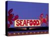 Seafood Sign at Night, Cape Breton, Nova Scotia, Canada-Walter Bibikow-Stretched Canvas