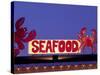 Seafood Sign at Night, Cape Breton, Nova Scotia, Canada-Walter Bibikow-Stretched Canvas