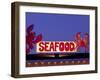 Seafood Sign at Night, Cape Breton, Nova Scotia, Canada-Walter Bibikow-Framed Premium Photographic Print