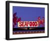 Seafood Sign at Night, Cape Breton, Nova Scotia, Canada-Walter Bibikow-Framed Premium Photographic Print