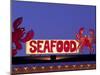 Seafood Sign at Night, Cape Breton, Nova Scotia, Canada-Walter Bibikow-Mounted Premium Photographic Print