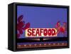 Seafood Sign at Night, Cape Breton, Nova Scotia, Canada-Walter Bibikow-Framed Stretched Canvas