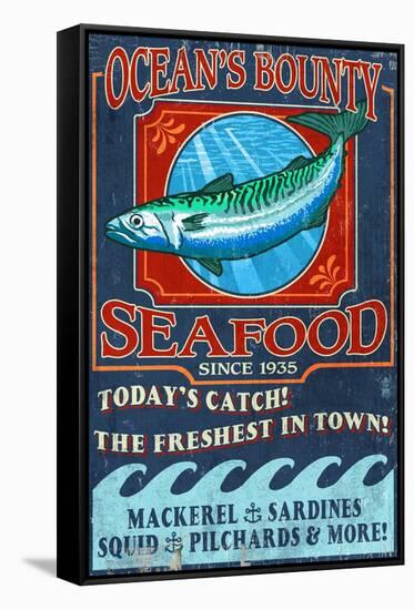 Seafood - Vintage Sign-Lantern Press-Framed Stretched Canvas