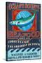 Seafood - Vintage Sign-Lantern Press-Stretched Canvas