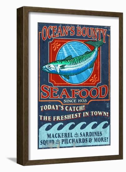 Seafood - Vintage Sign-Lantern Press-Framed Art Print