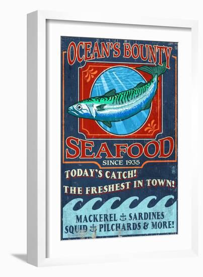 Seafood - Vintage Sign-Lantern Press-Framed Art Print