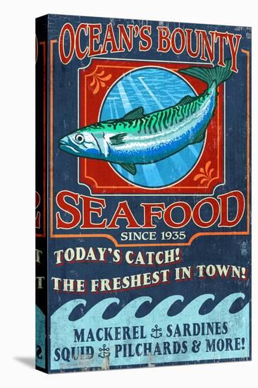 Seafood - Vintage Sign-Lantern Press-Stretched Canvas