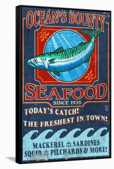 Seafood - Vintage Sign-Lantern Press-Framed Stretched Canvas