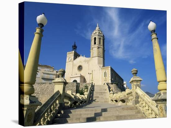 Seafront Church, Sitges, Costa Dorada (Costa Daurada), Catalonia, Spain-Ruth Tomlinson-Stretched Canvas