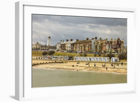 Seafront of Attractive Town with Lighthouse, Beach Huts, Southwold, Suffolk, England, UK-Rob Francis-Framed Photographic Print