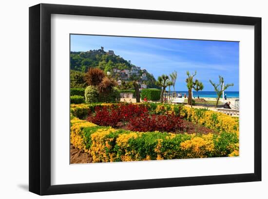 Seafront Promenade with View of Monte Igueldo Mountain in Donostia-San Sebastian on Costa Vasca-null-Framed Art Print