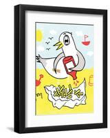 Seagull and Chips - Tommy Human Cartoon Print-Tommy Human-Framed Art Print