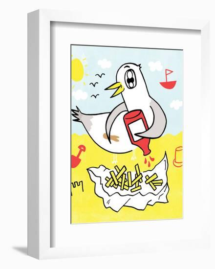 Seagull and Chips - Tommy Human Cartoon Print-Tommy Human-Framed Art Print
