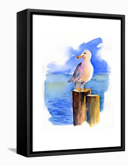 Seagull on Dock, 2014-John Keeling-Framed Stretched Canvas