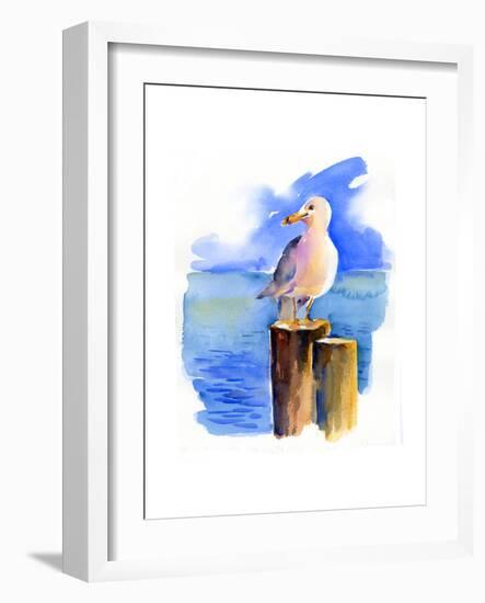 Seagull on Dock, 2014-John Keeling-Framed Giclee Print