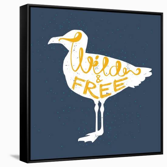 Seagull Silhouette and Lettering-TashaNatasha-Framed Stretched Canvas