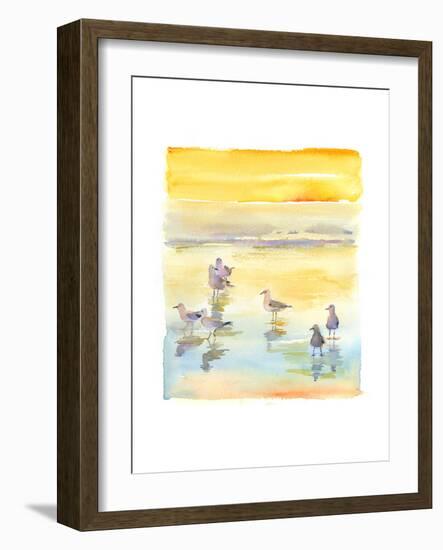 Seagulls on Beach, 2014-John Keeling-Framed Giclee Print