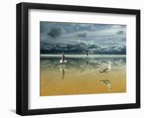 Seagulls on the Beach-Carlos Casamayor-Framed Giclee Print