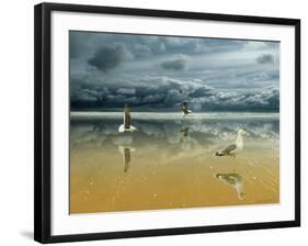 Seagulls on the Beach-Carlos Casamayor-Framed Giclee Print