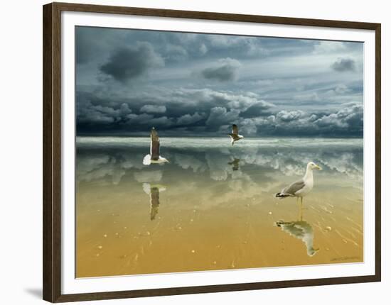 Seagulls on the Beach-Carlos Casamayor-Framed Premium Giclee Print