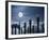 Seagulls Perched On Wooden Posts Under a Full Moon-Stocktrek Images-Framed Photographic Print