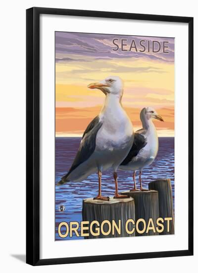 Seagulls - Seaside, Oregon, c.2009-Lantern Press-Framed Art Print