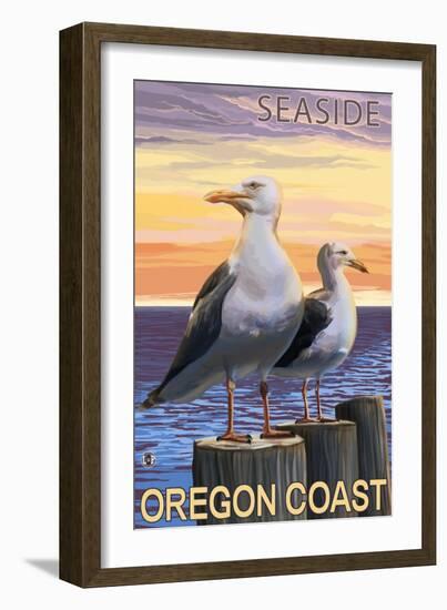 Seagulls - Seaside, Oregon, c.2009-Lantern Press-Framed Art Print