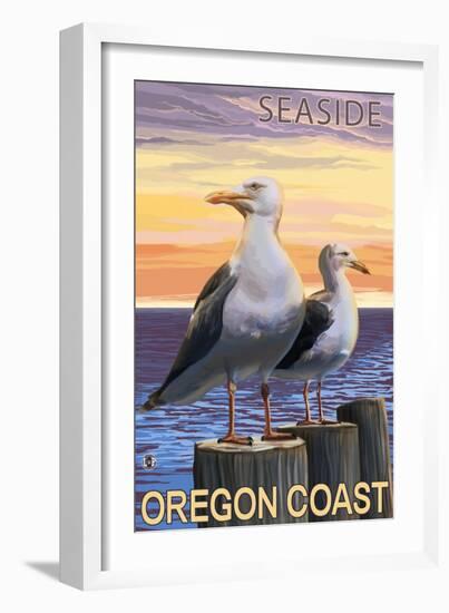 Seagulls - Seaside, Oregon, c.2009-Lantern Press-Framed Art Print