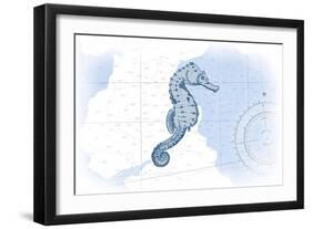 Seahorse - Blue - Coastal Icon-Lantern Press-Framed Art Print