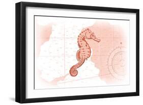 Seahorse - Coral - Coastal Icon-Lantern Press-Framed Art Print