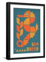 Seahorse Geometric (Blue)-Lantern Press-Framed Art Print